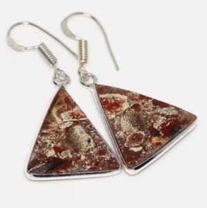 Red Jasper Gemstone 925 Sterling Silver Handmade Dangle Earrings